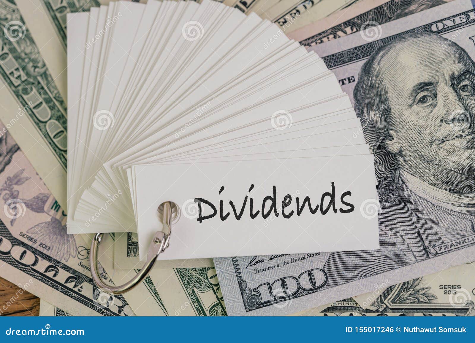 dividends, return or earning that pay from stock or mutual fund investing concept, lot of paper notes with handwriting word