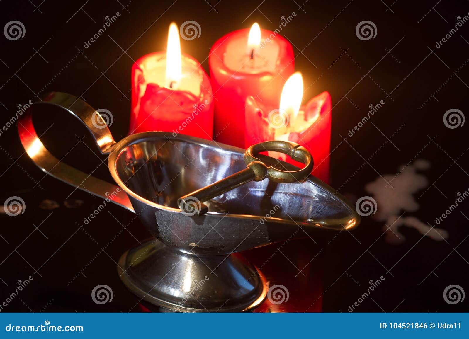 Divination and Pouring Wax with Key and Candle Stock Photo Image of
