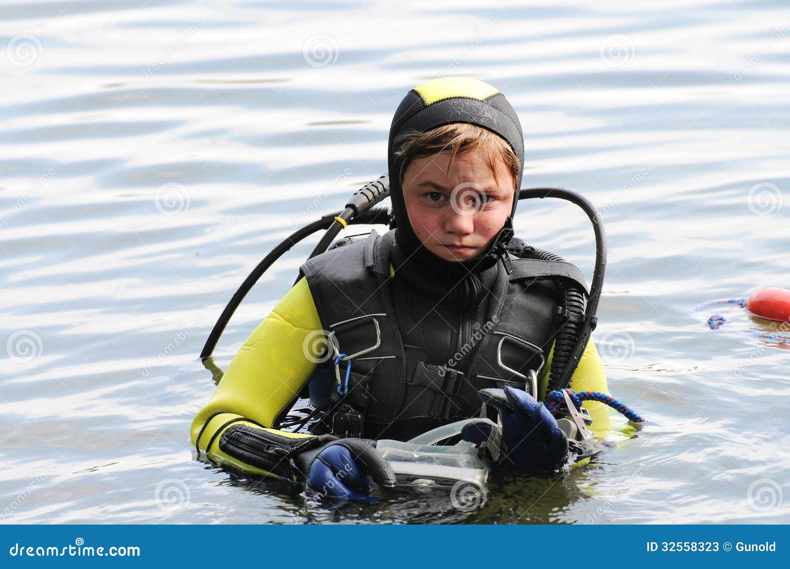 Diving boy stock image. Image of insulation, mask, gear 32558323