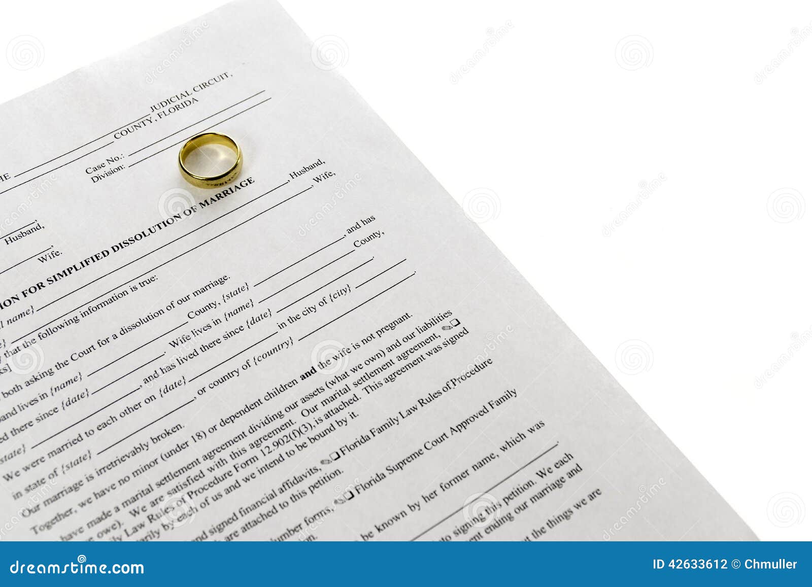  Divorce  Form With Single Wedding  Ring  Stock Photo Image 