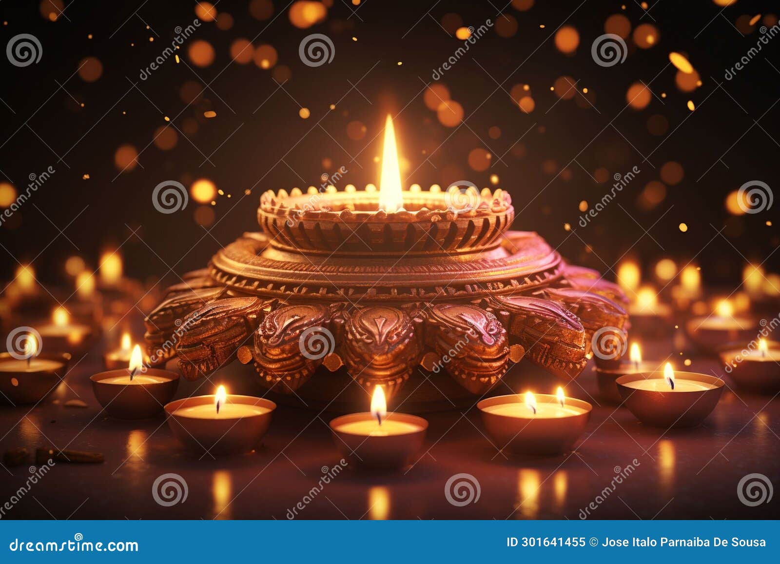 diwali lights poster with glowing diyas and