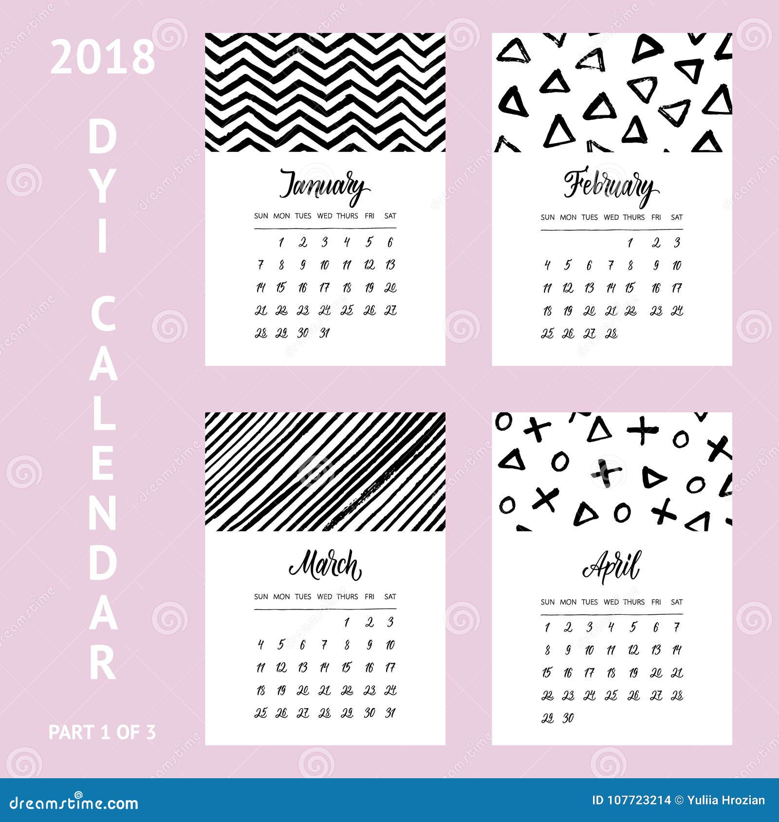 DIY Calendar Template 2018 Part 1of3 in Minimalistic Style with