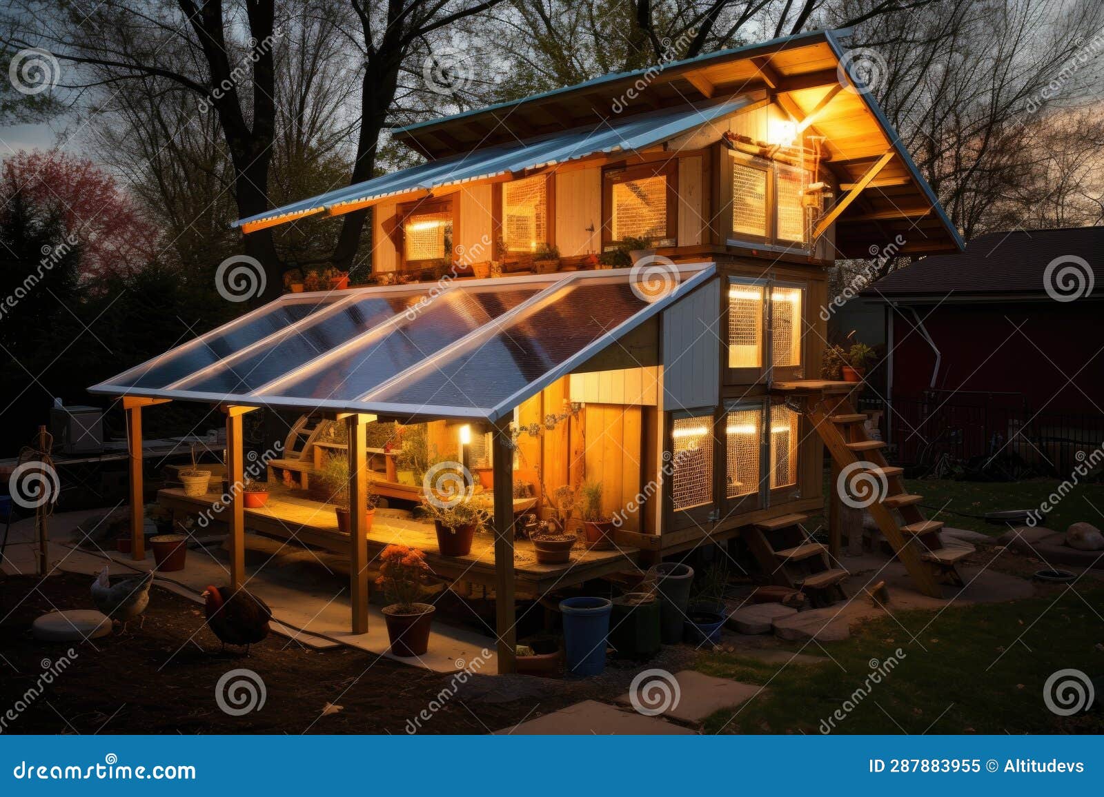 Diy Chicken Coop with Solarpowered Lighting Stock Illustration