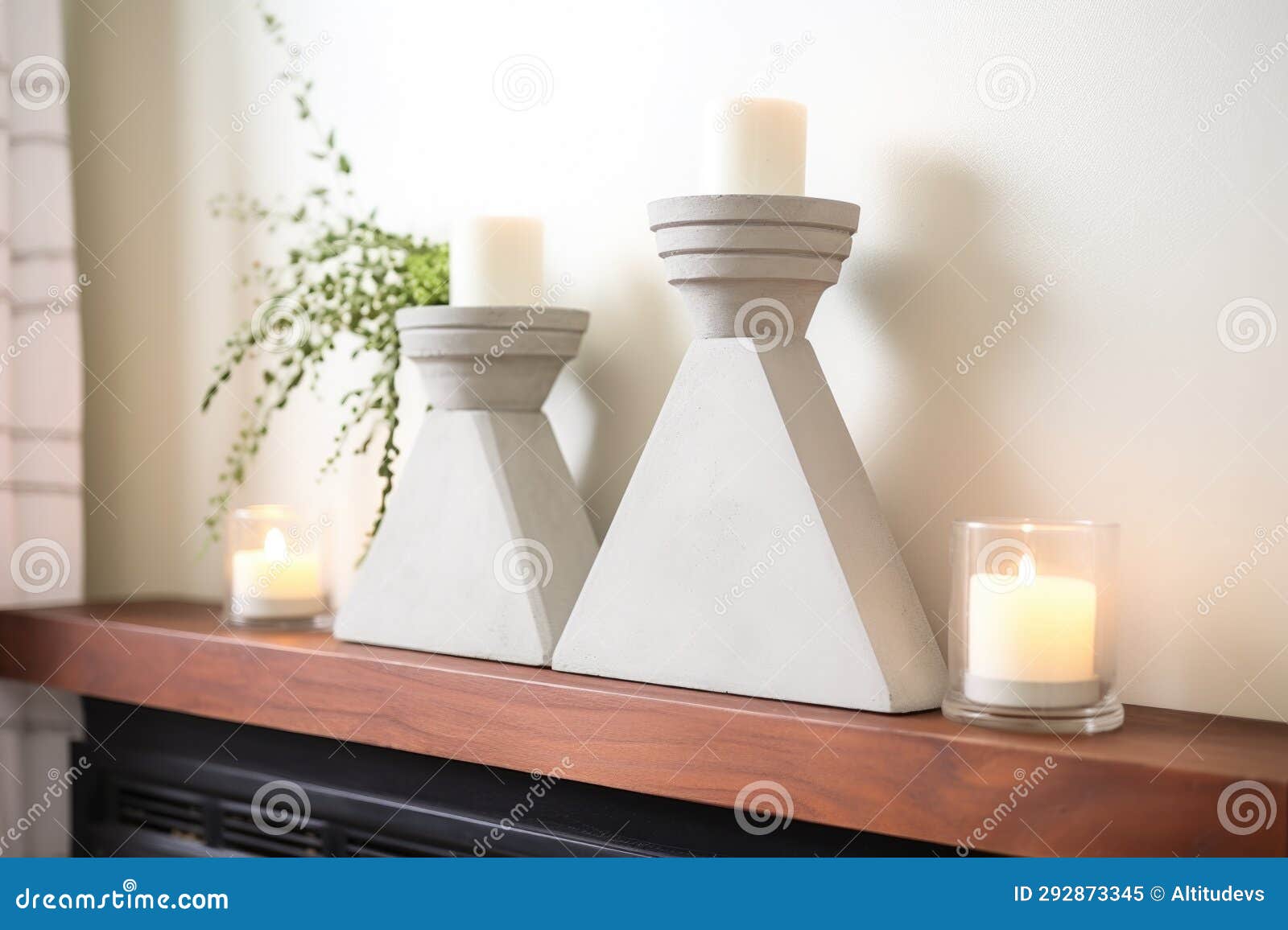 Diy Concrete Candle Holders on a Mantel Stock Image Image of design