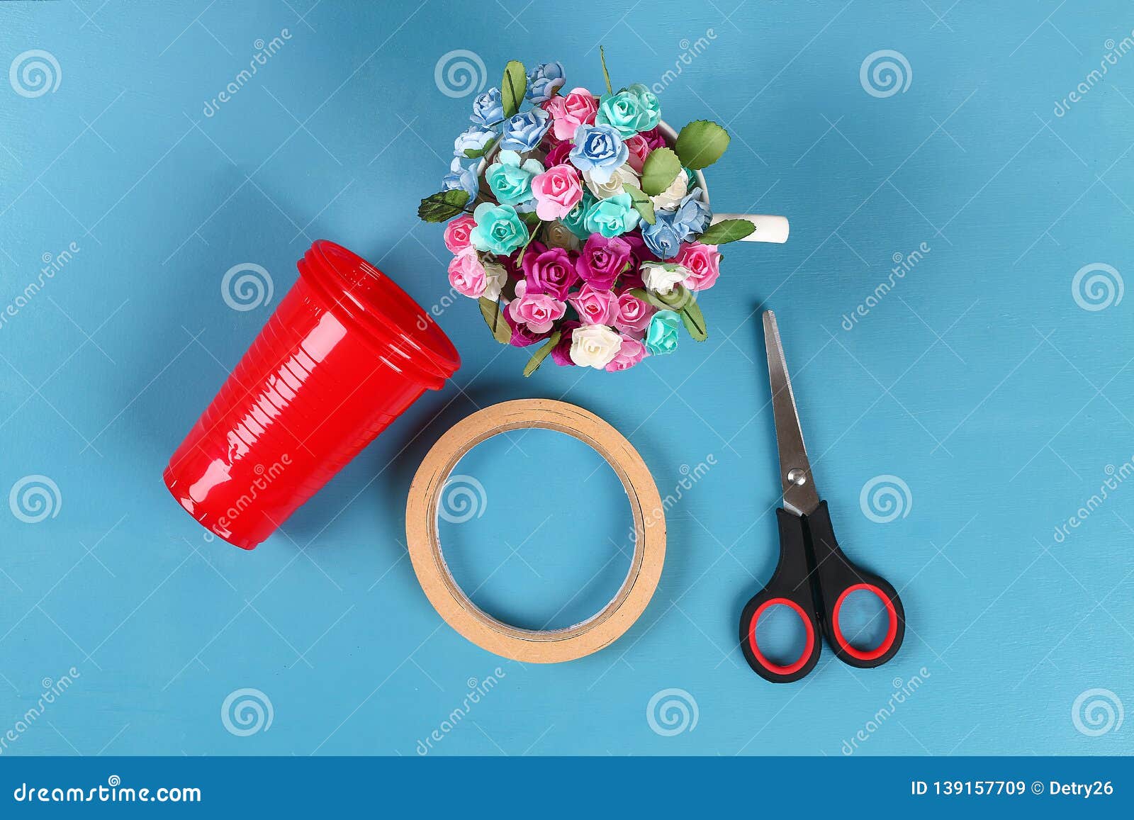Diy Easter Egg Basket Made of Red Plastic Cup Decorated with Artificial