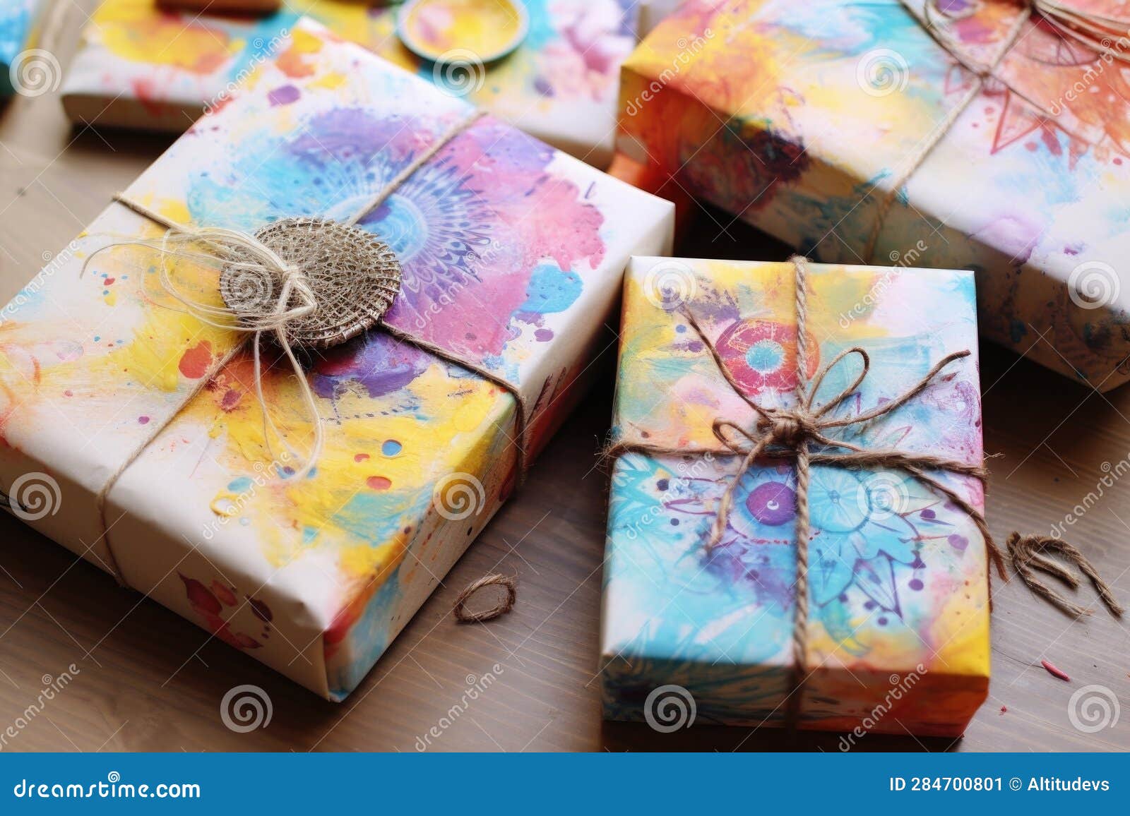 Diy Handmade Gift Wrap with Stamps and Paint Stock Image Image of