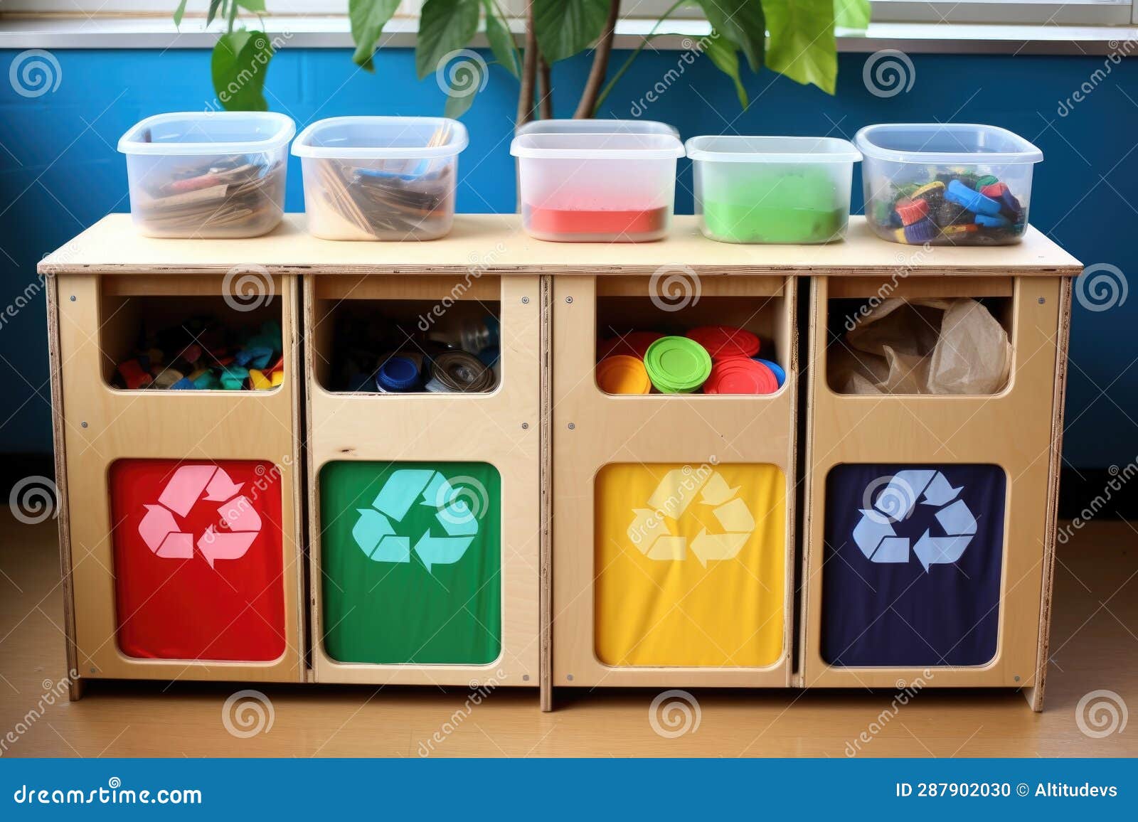 Diy Recycling Station with Labeled Compartments Stock Photo Image of