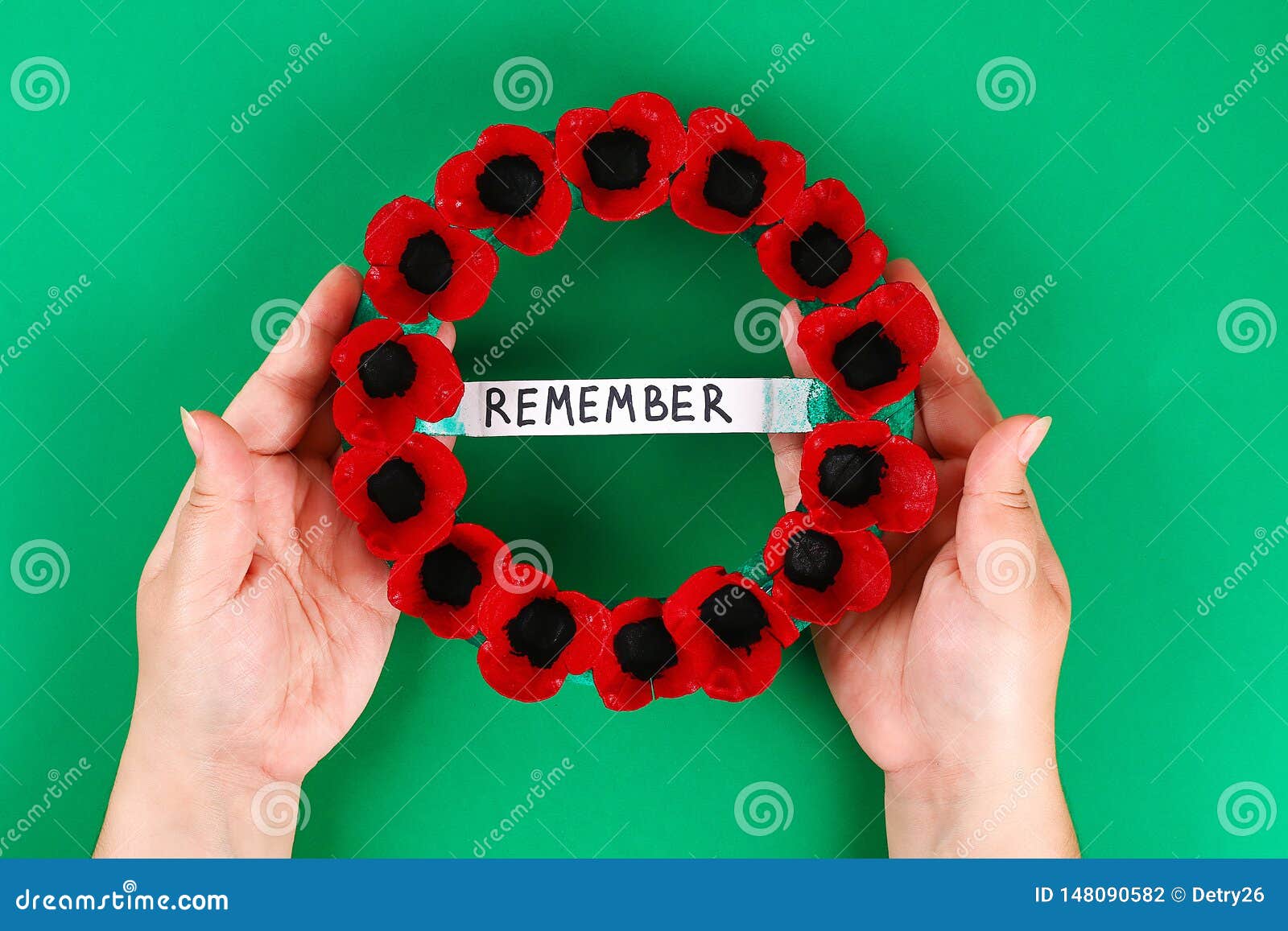 Diy Wreath Red Poppy Anzac Day Remembrance Remember Memorial Day Made Of Cardboard Egg Trays Stock Photo Image Of Background Cross