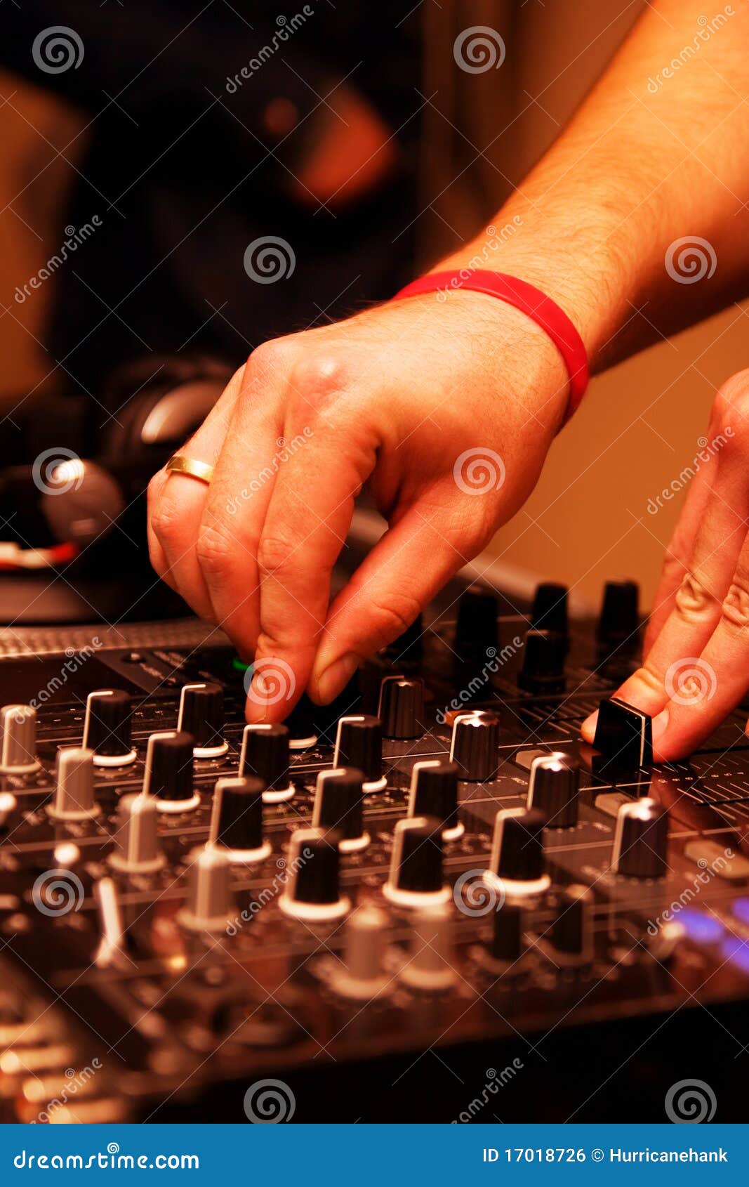 DJ Adjusting Music Level on Mixer Stock Photo Image of musician, disc