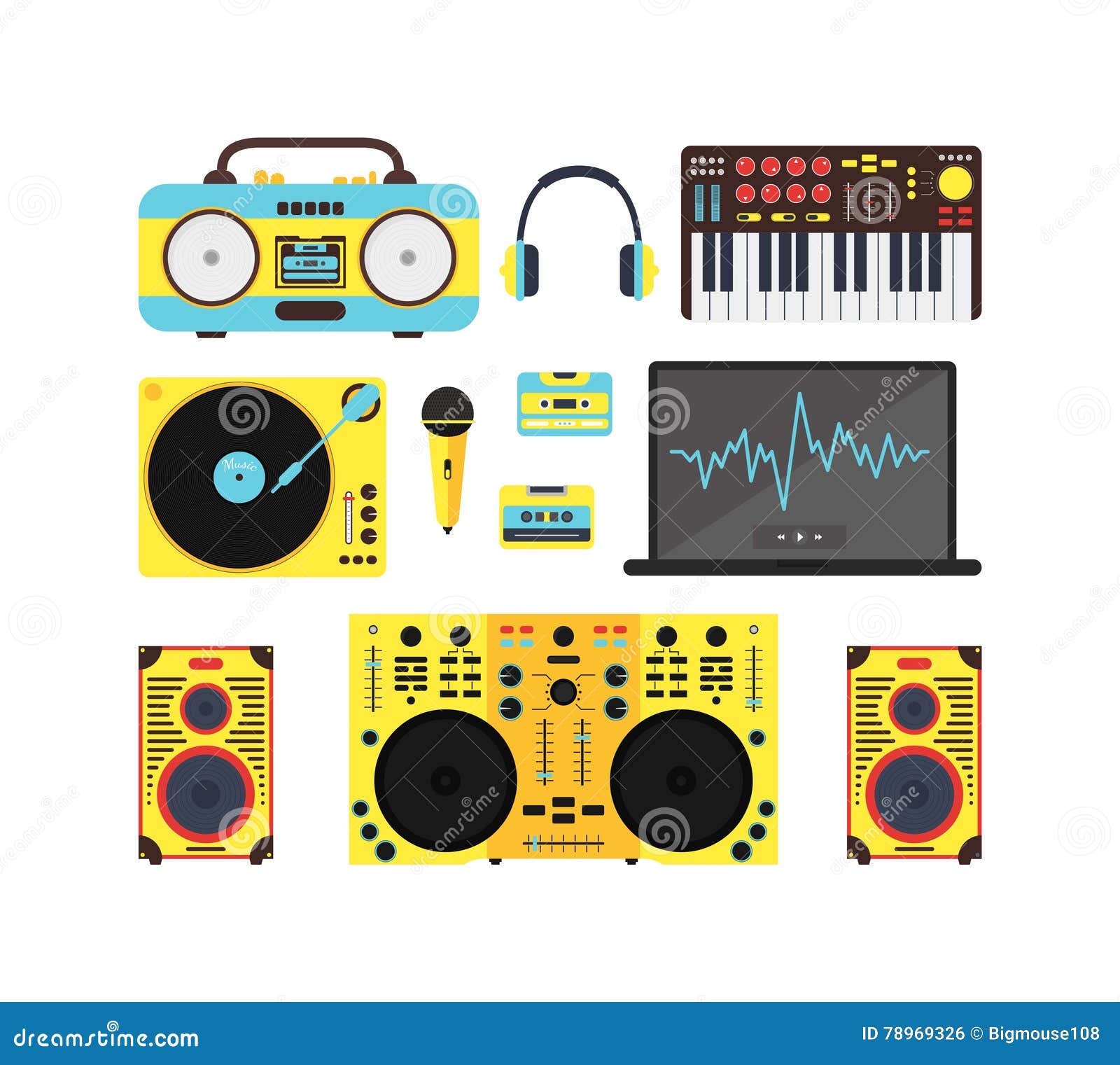 Dj Audio Music Equipment Set. Vector Stock Vector - Illustration of media,  icon: 78969326