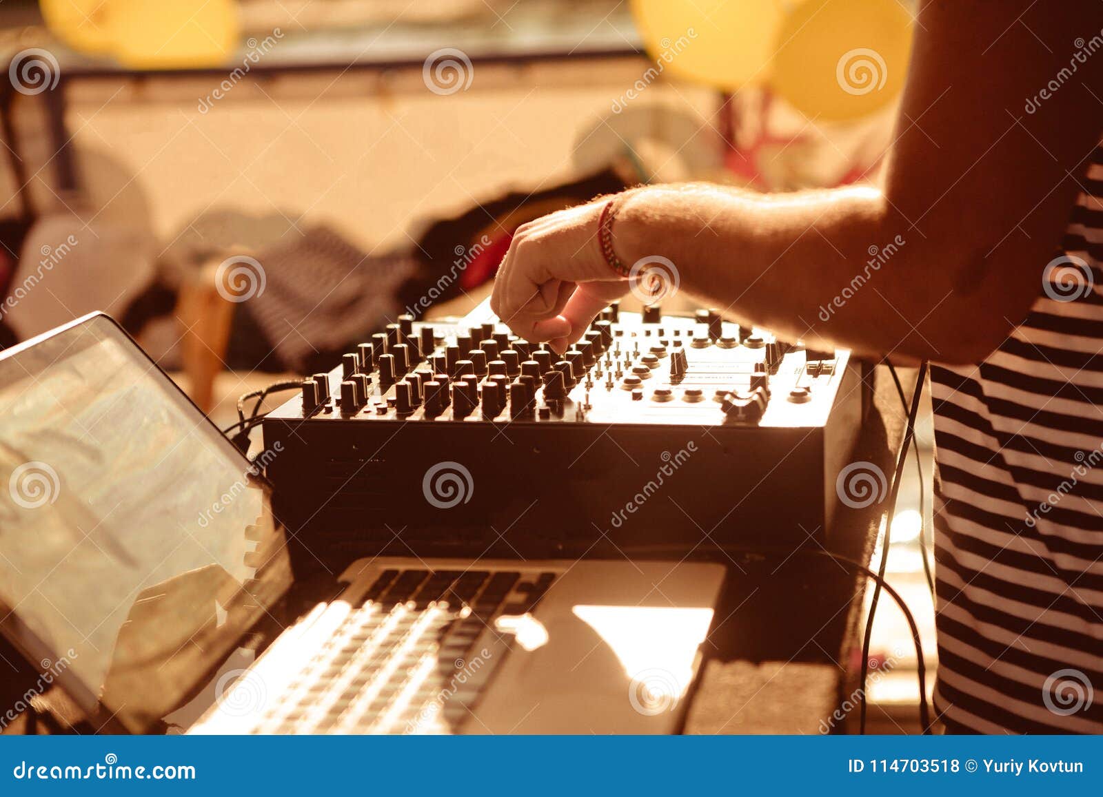 DJ Behind Remote Control Works Adjust Sound Stock Photo Image of