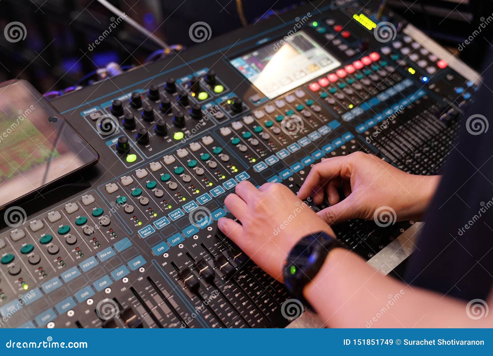 Dj Controles Sound Controller and Plays Mixed Edm Music in the Concert ...