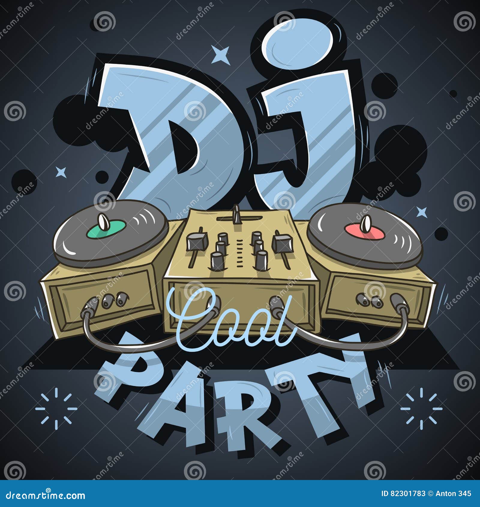 Dj Cool Party Design for Event Poster. Sound Mixer and Gramophones Funny  Cartoon Illustration Stock Vector - Illustration of dance, headphone:  82301783
