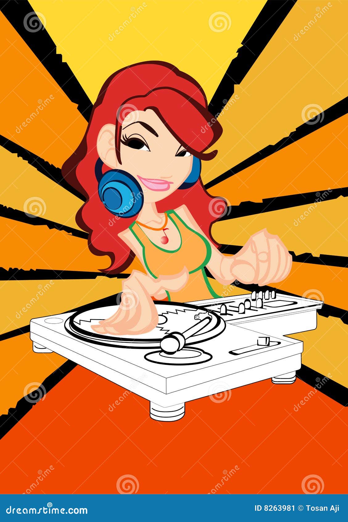 DJ girl in action stock illustration. Illustration of cartoon - 8263981