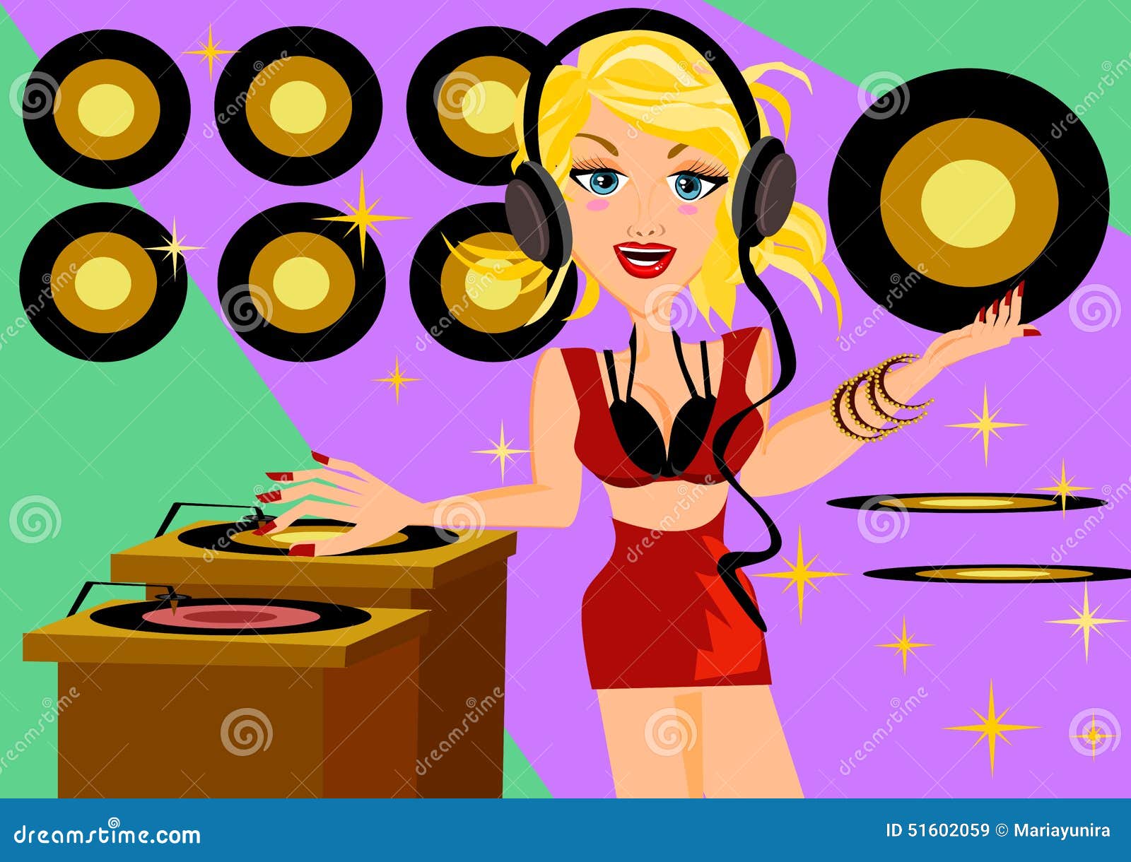 DJ girl stock illustration. Illustration of female, night - 51602059