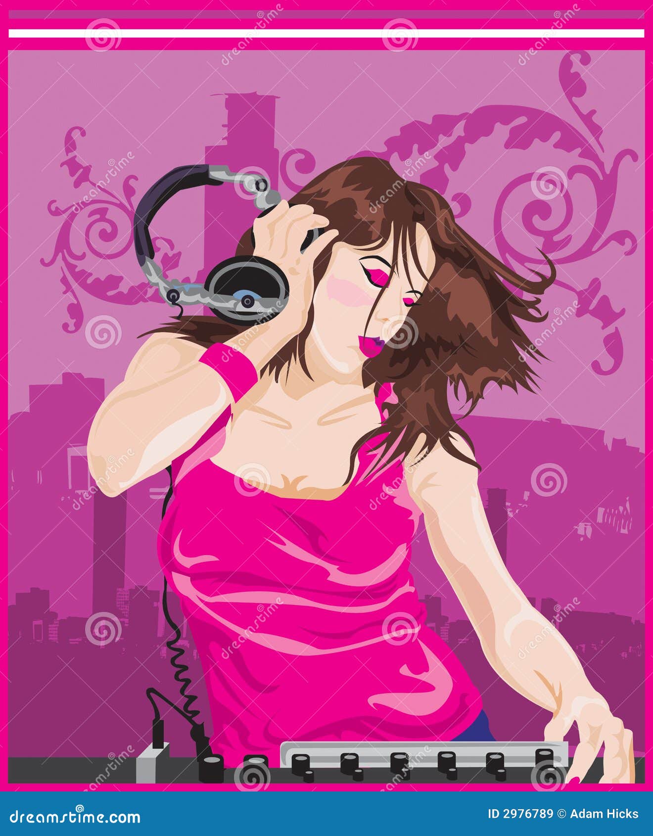 DJ Girl Mixing it Up stock vector. Illustration of artwork - 2976789
