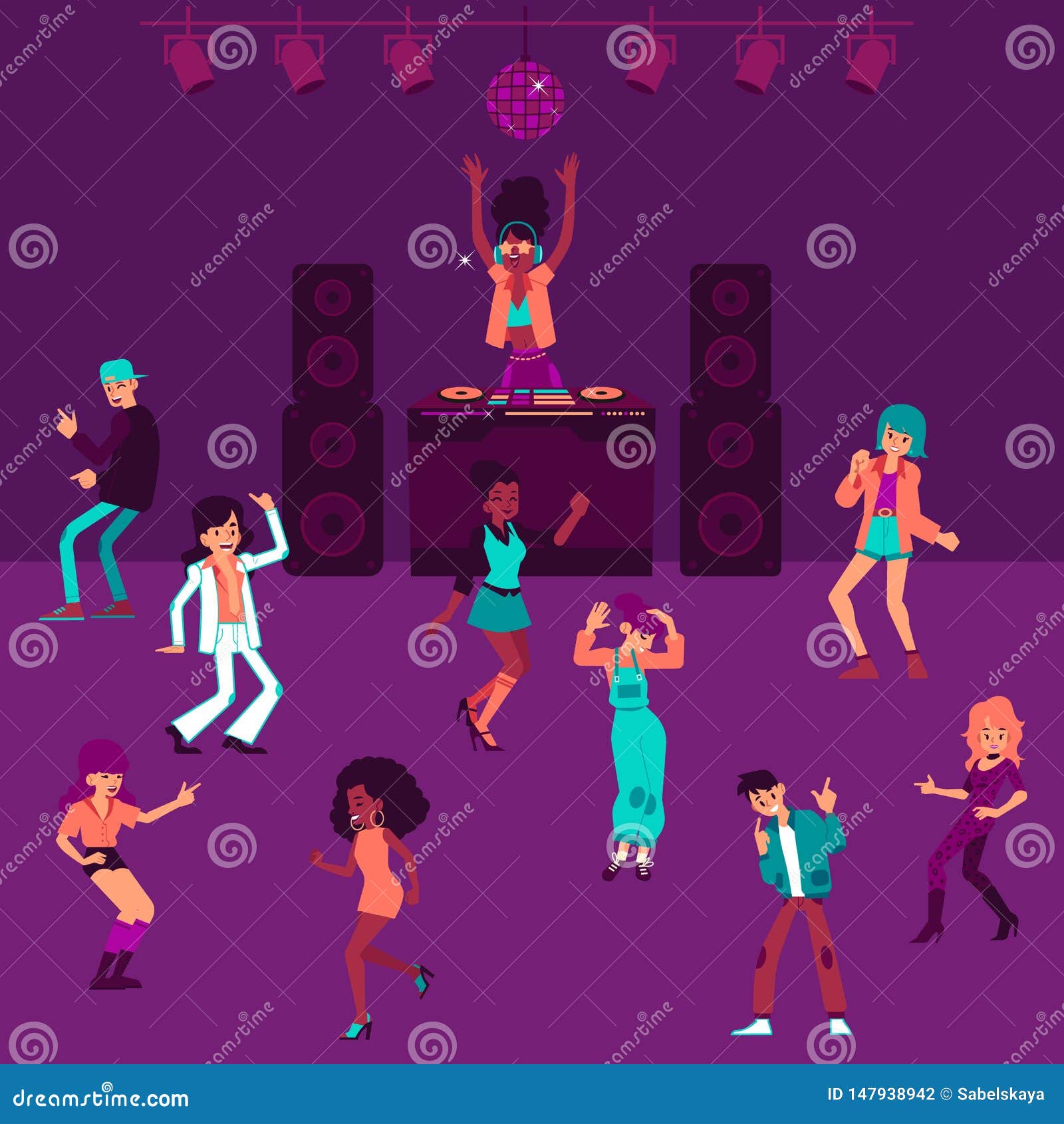 DJ Girl Stands at Mixing Console and People Dancing in Nightclub Cartoon Style Stock Vector - Illustration of mixing, female: 147938942 DJ Girl Stands at Mixing Console and People Dancing in Nightclub Cartoon Style Stock Vector - Illustration of mixing, female: 147938942