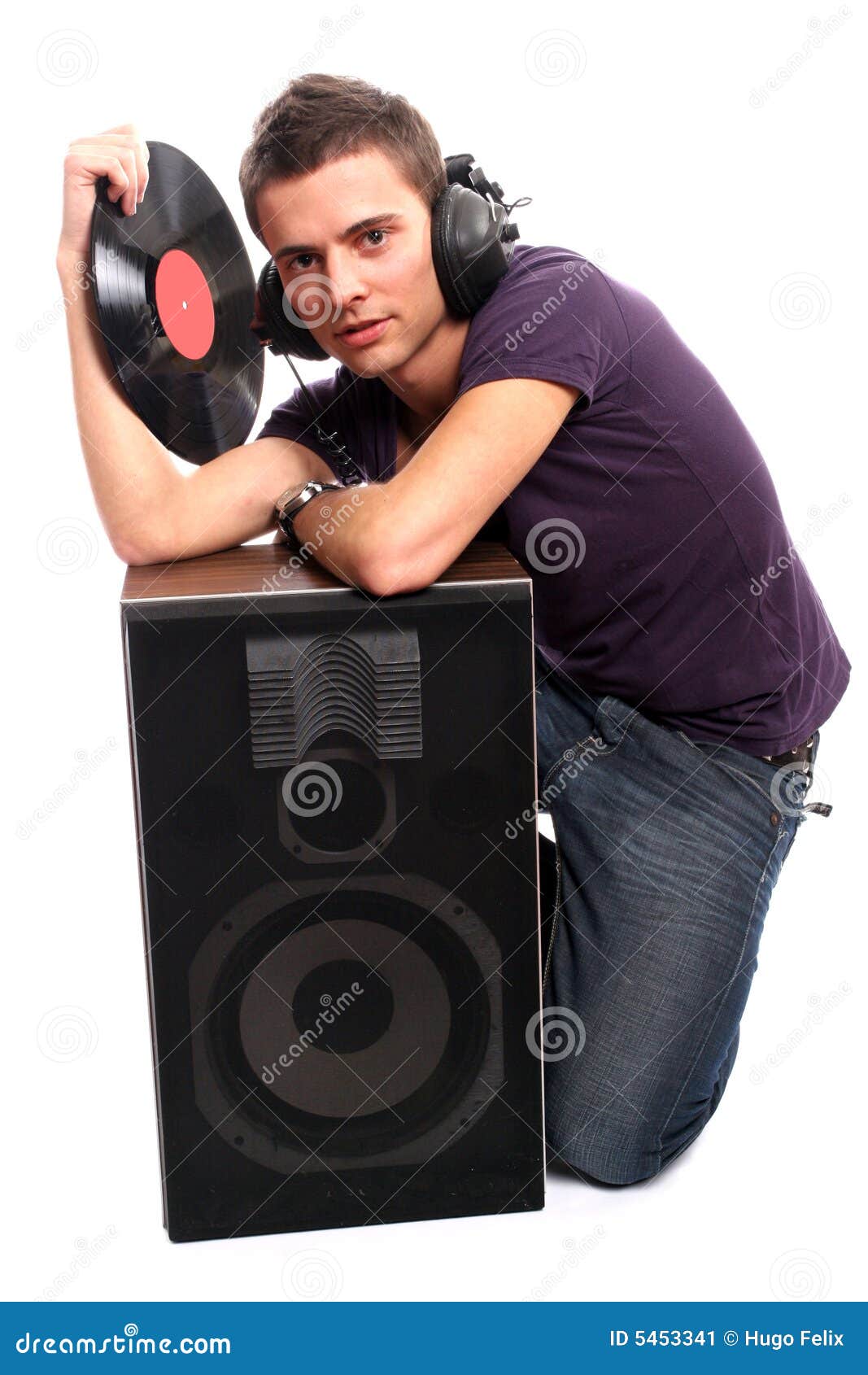 Dj in Headphones Holding a Plate Stock Image Image of progressive