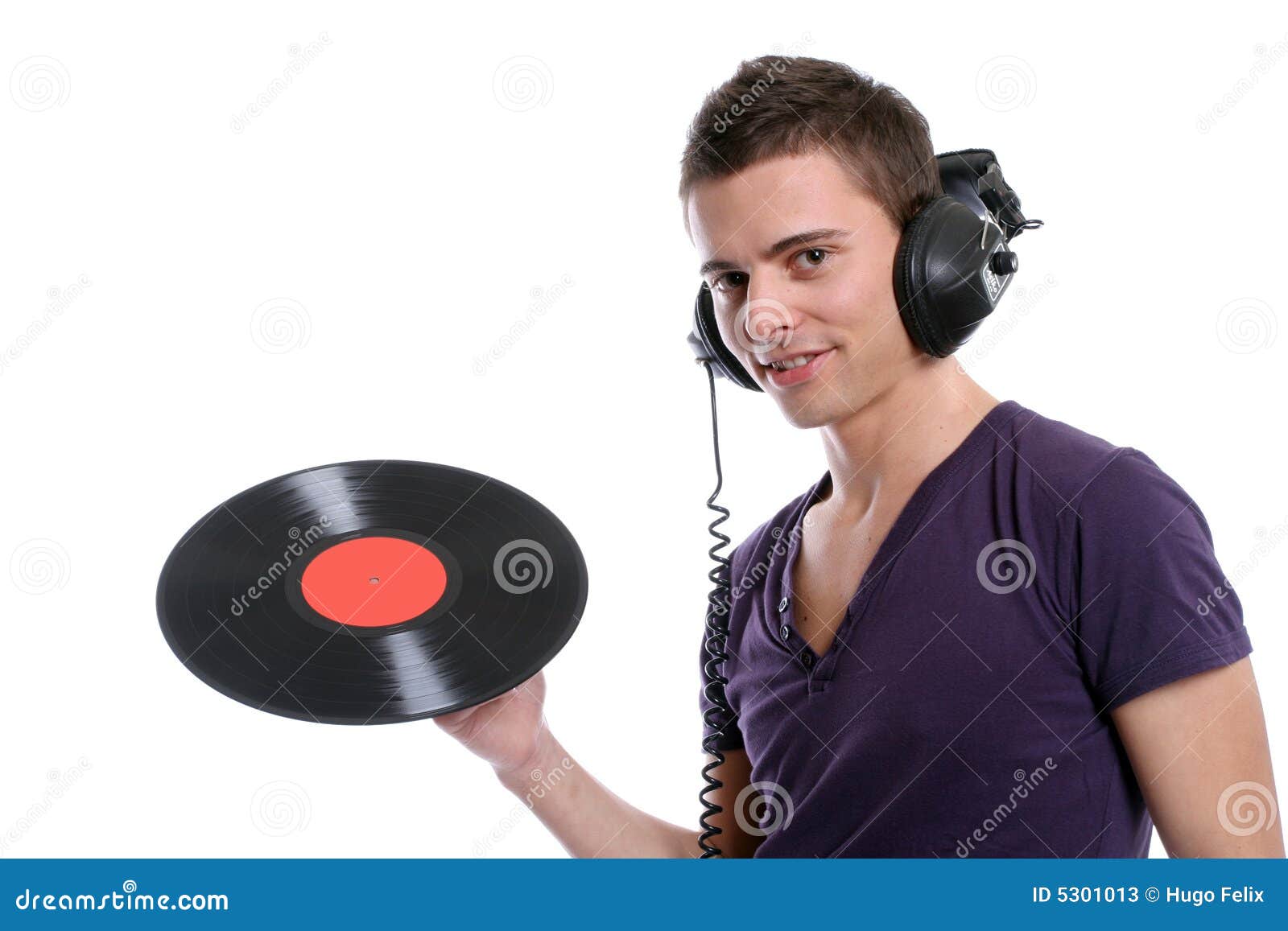 Dj in Headphones Twisting a Plate Stock Image Image of generation