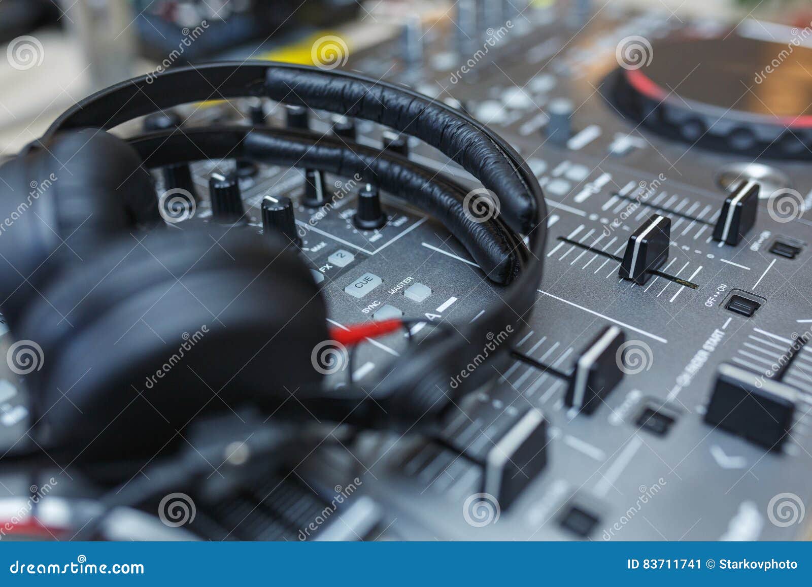 DJ Mixer with headphones. stock image. Image of closeup 83711741