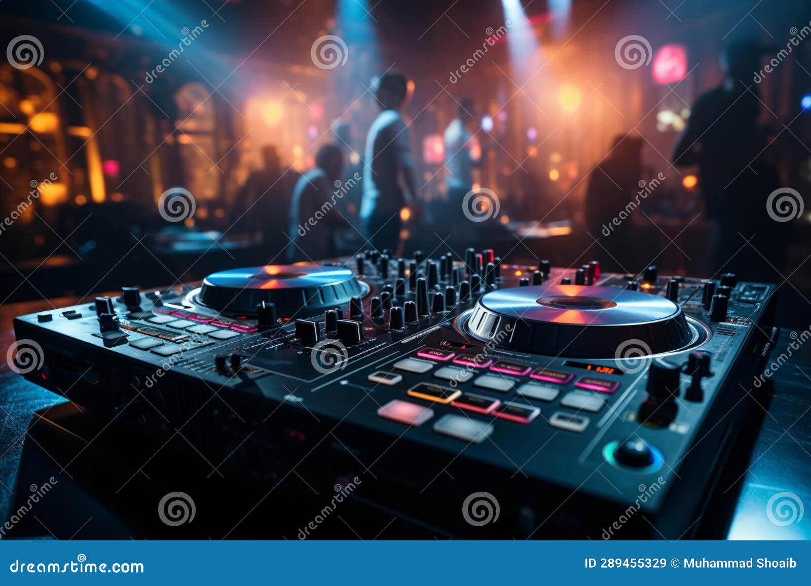 the dj mixer table stands as the luminous heart of the nightclub.