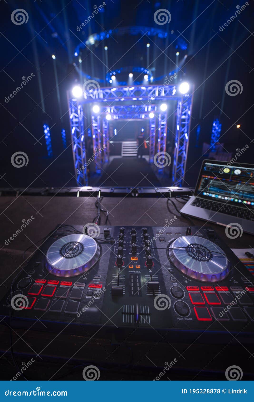 DJ mixing console stock photo. Image of headphones, console 195328878