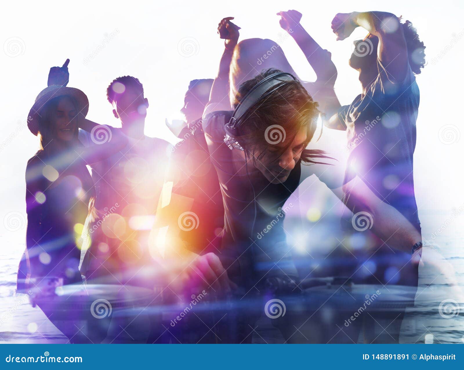 DJ Playing Music at the Discotheque. Double Exposure Stock Image