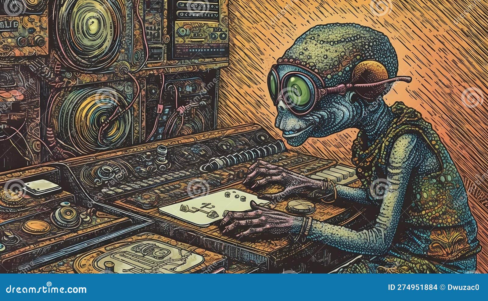 DJ Playing Music in the Studio, Techno, Trance, Rave, Mixer, Speakers