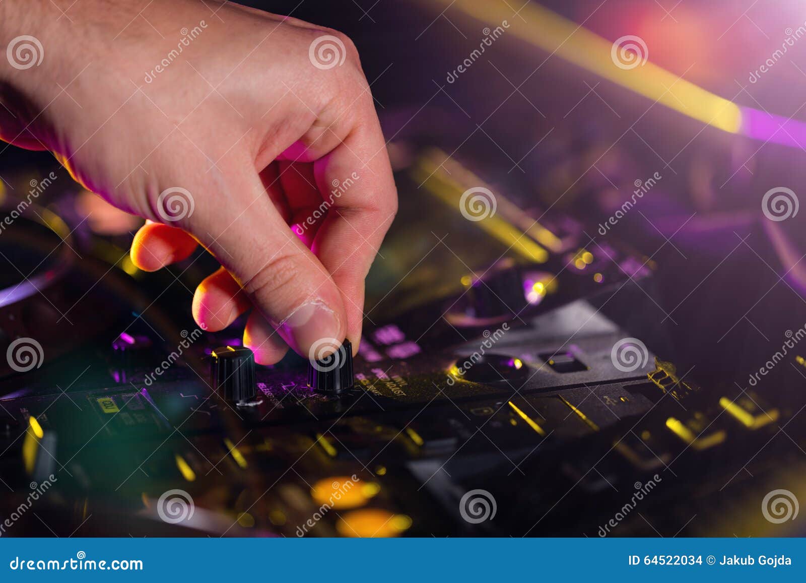 DJ Turntable Console Mixer Controlling with Two Stock Photo Image of
