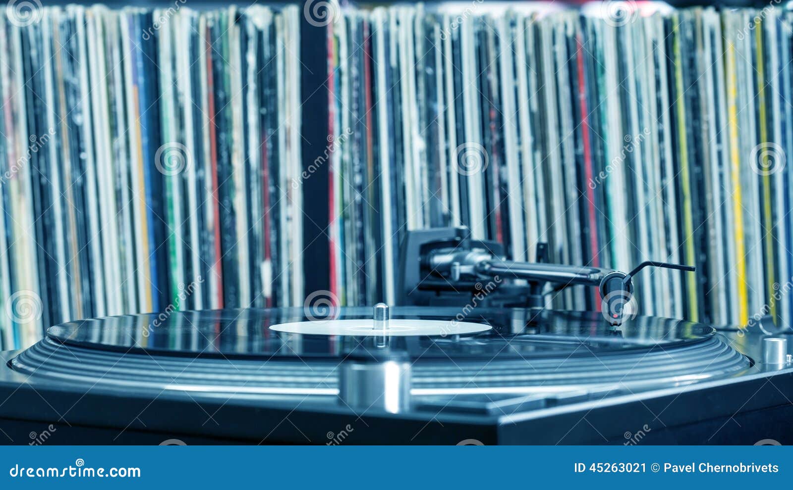 Dj Turntable on Vinyl Background Stock Image Image of instrument