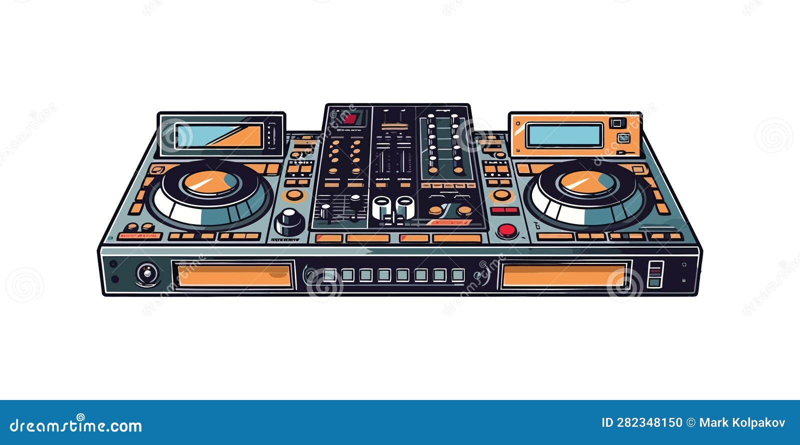 DJ Turntables Flat Cartoon Isolated on White Background. Vector