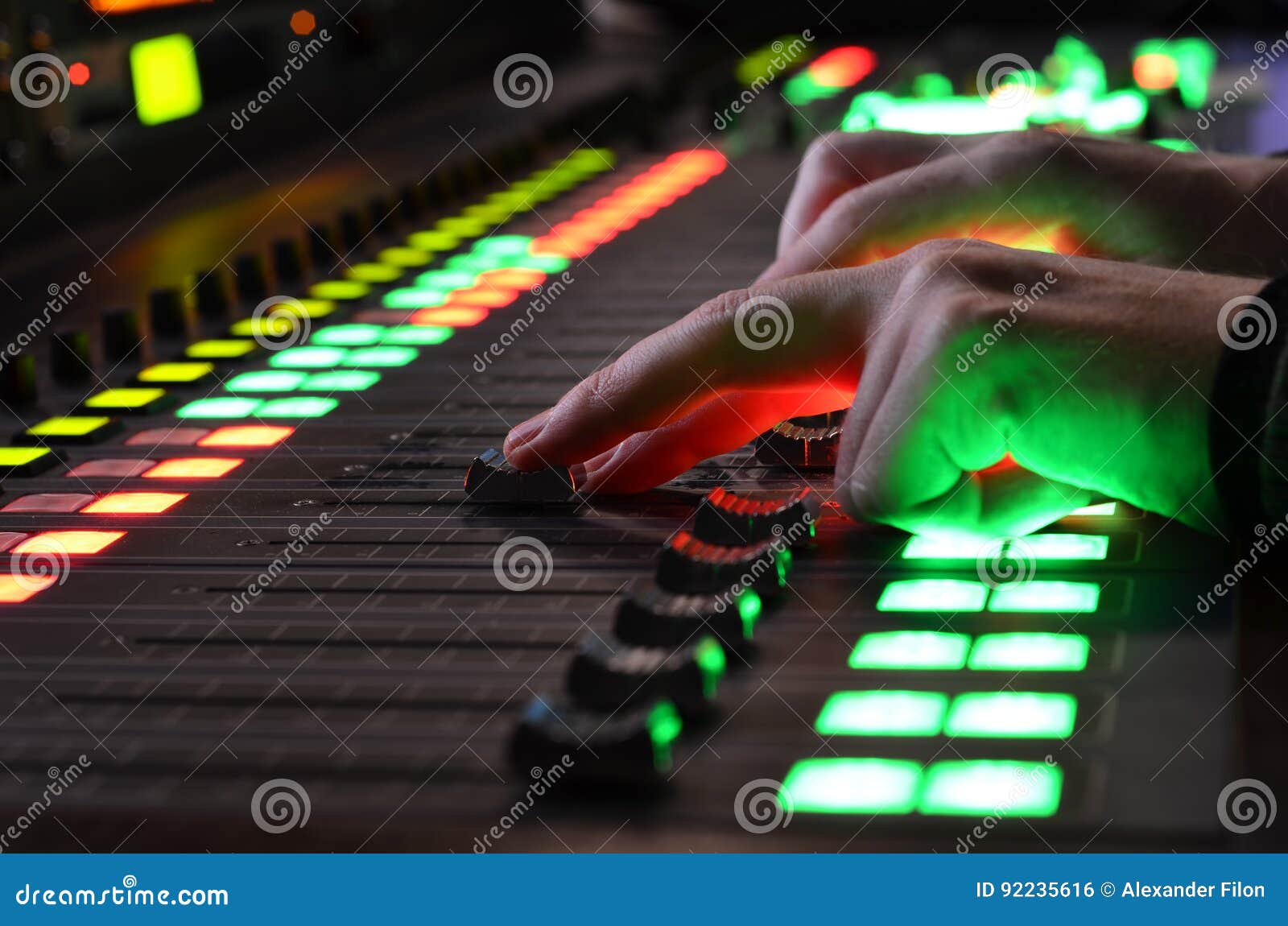 Dj uses sound mixer stock photo. Image of electronic 92235616