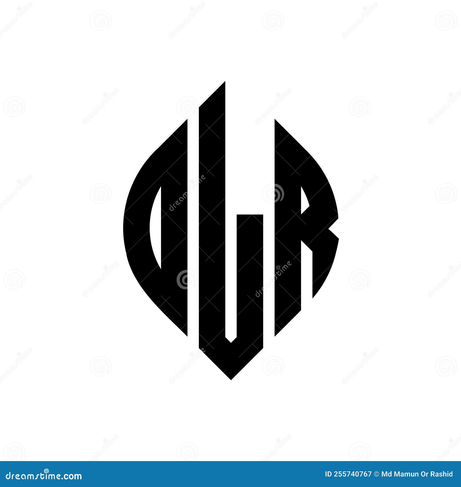 dlr circle letter logo  with circle and ellipse . dlr ellipse letters with typographic style. the three initials form a