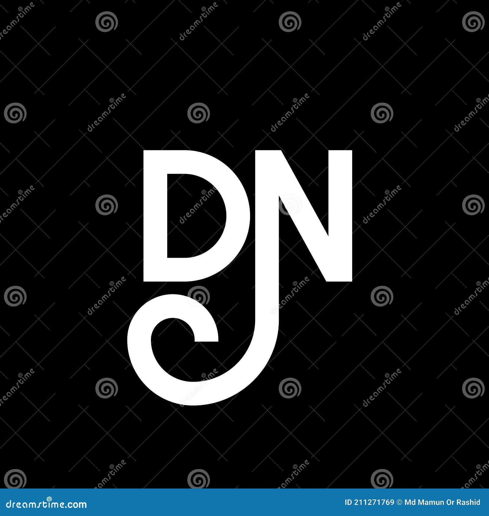 dn letter logo design black background creative initials concept white d n 211271769