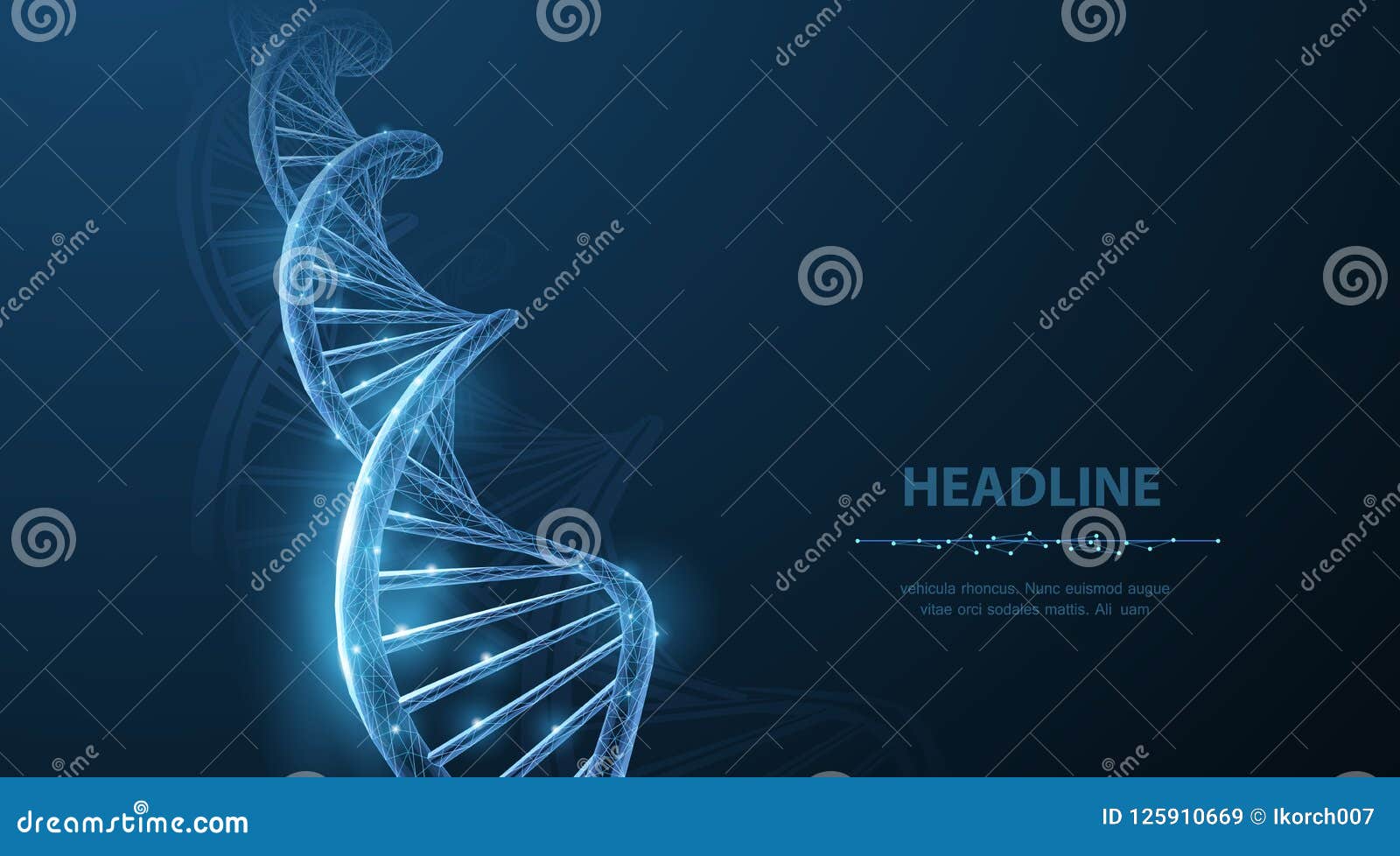 dna. abstract 3d polygonal wireframe dna molecule helix spiral on blue.