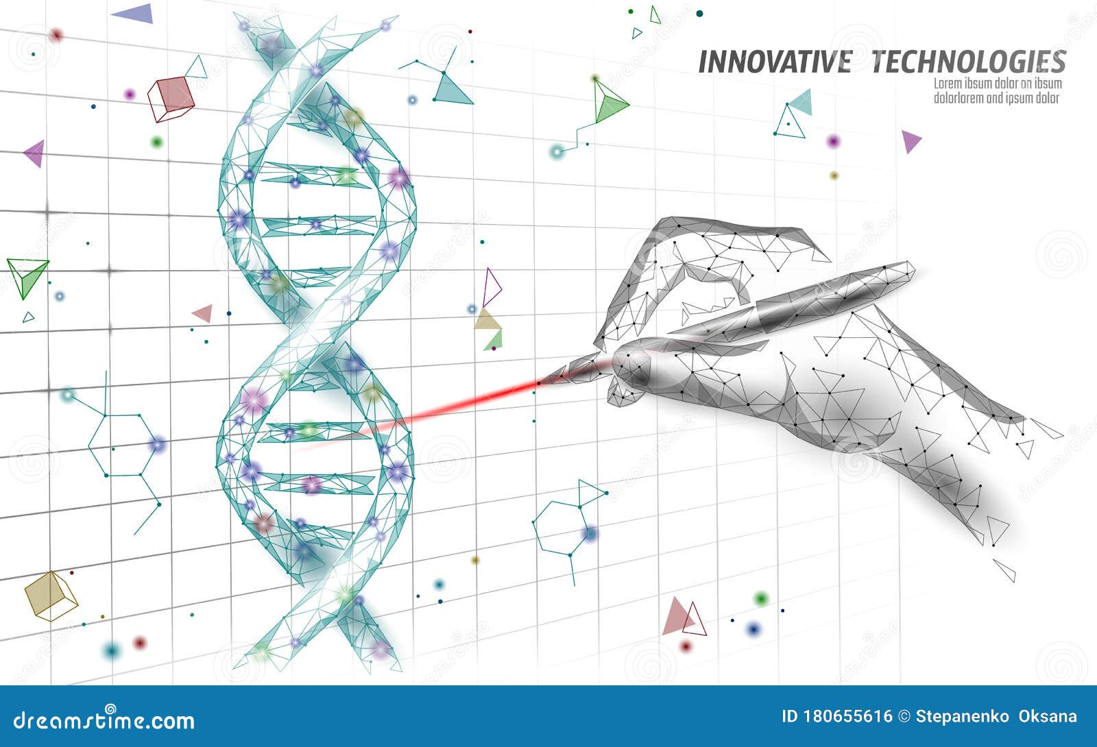 dna 3d structure editing medicine concept. low poly polygonal triangle gene therapy cure genetic disease. gmo