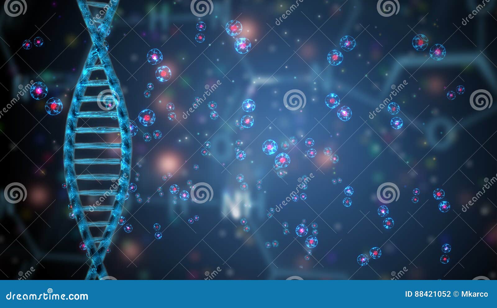 dna double helix and cells on the background