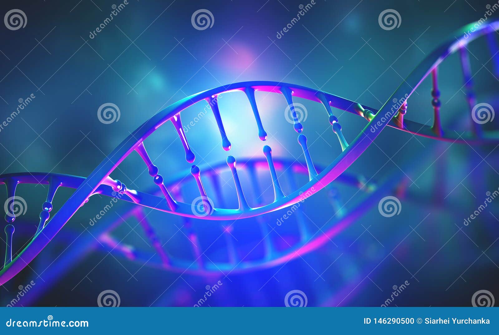 dna genome research. bright neon light. dna molecule structure