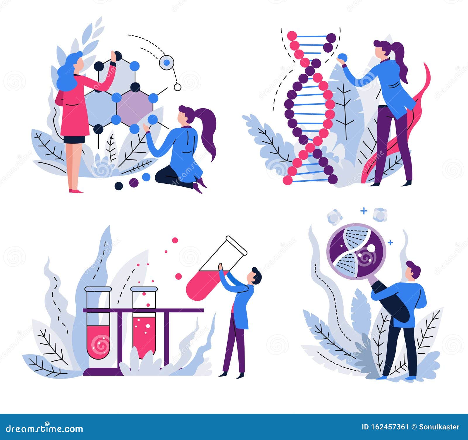 DNA and Molecule Structure, Science Isolated Icons Stock