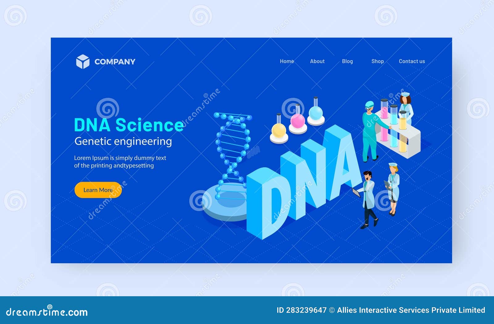 DNA Science Engineering Landing Page Design with Illustration