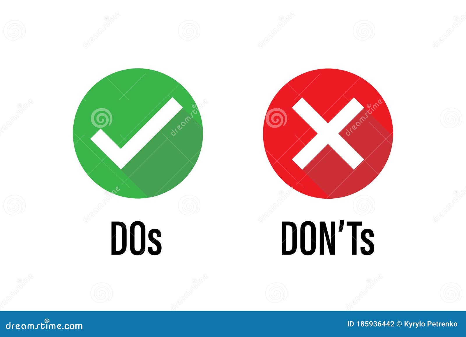 do dont icon. good true dos and bad false donts. like unlike error. green red circles on white backgrounds. okay fail sign. ok