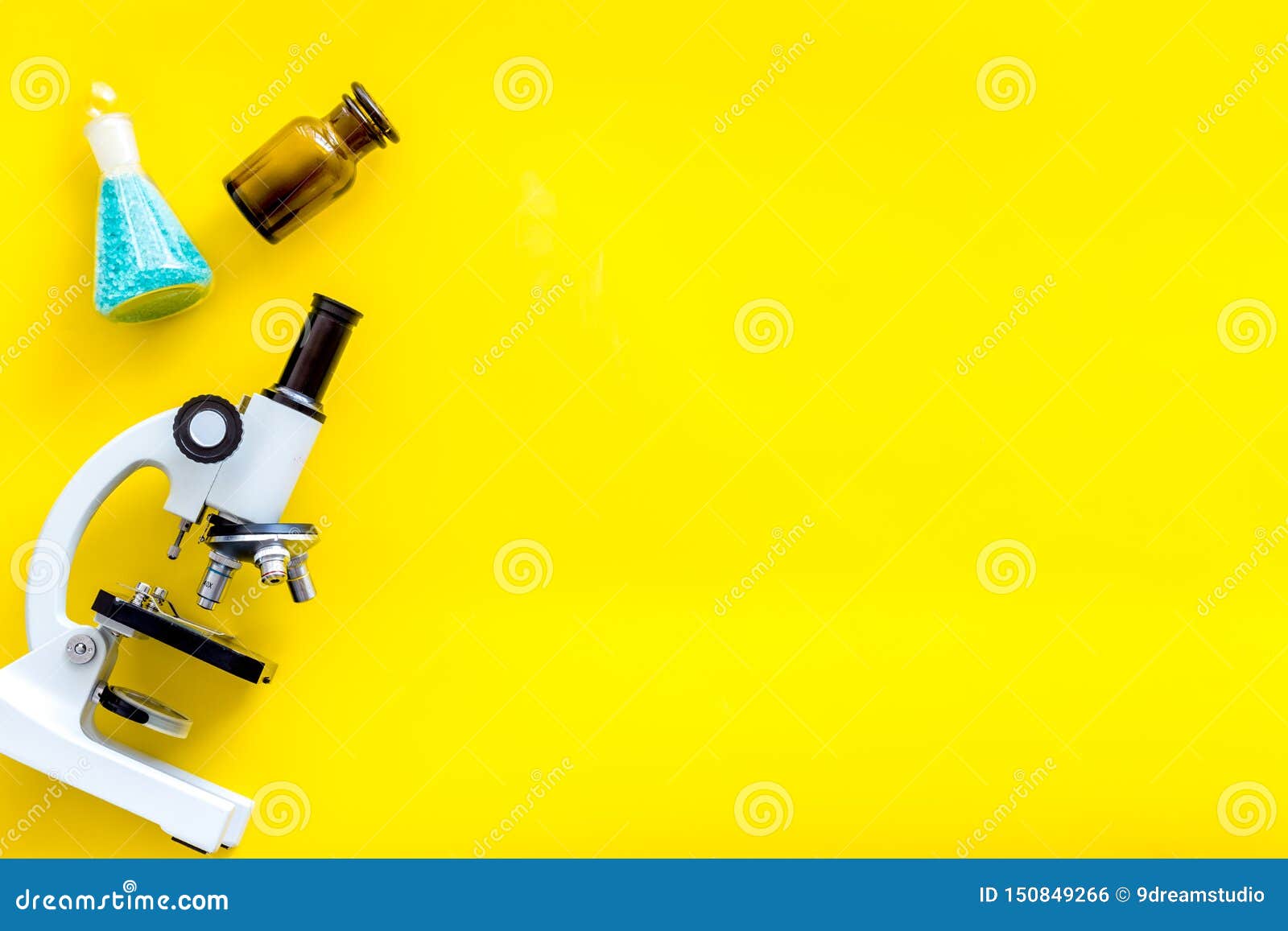 Download Do Medical Research With Microscope, Test-tubes In Lab On Yellow Background Top View Mock-up ...