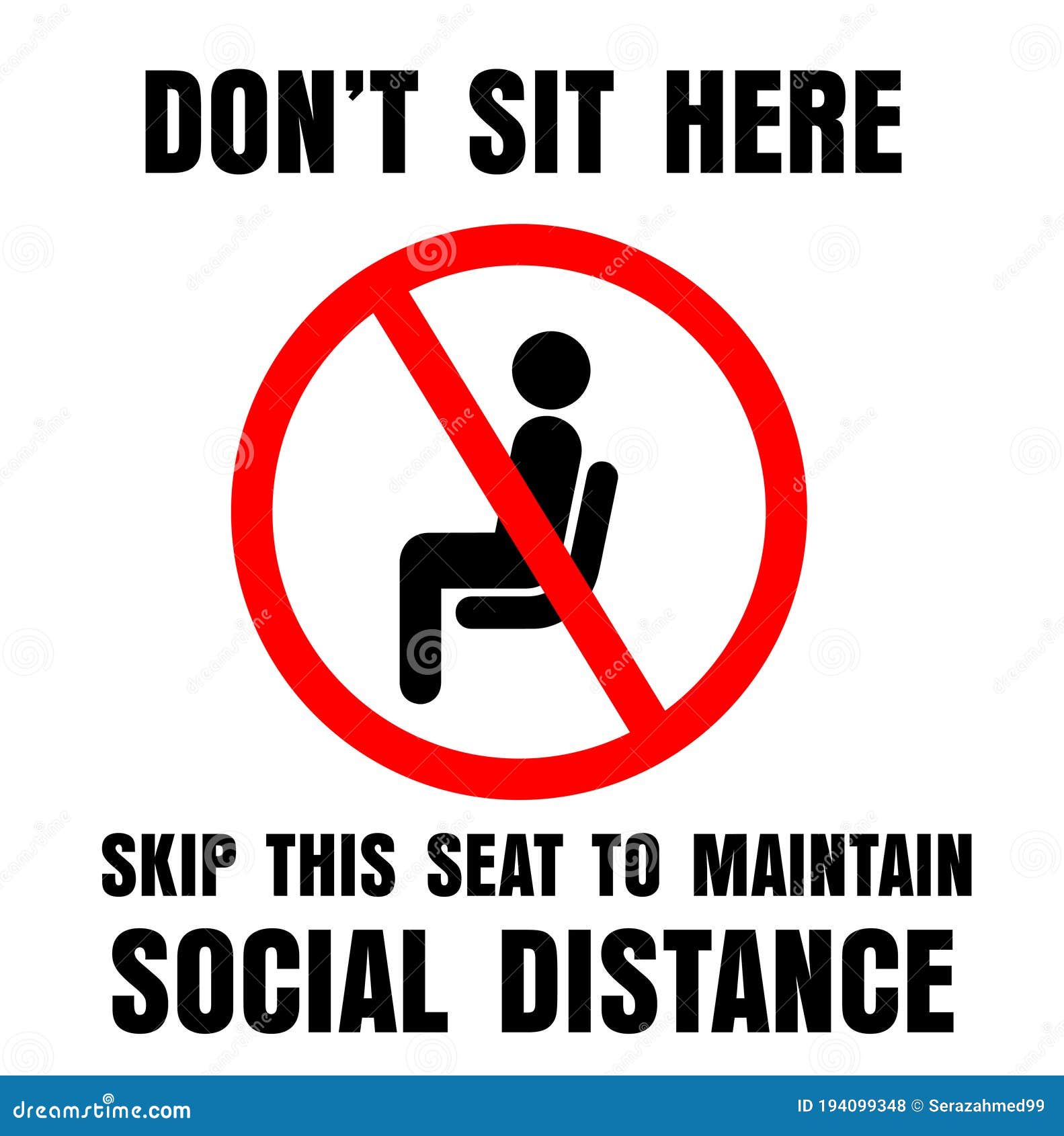 do not sit here sign for public places to encourage social distancing
