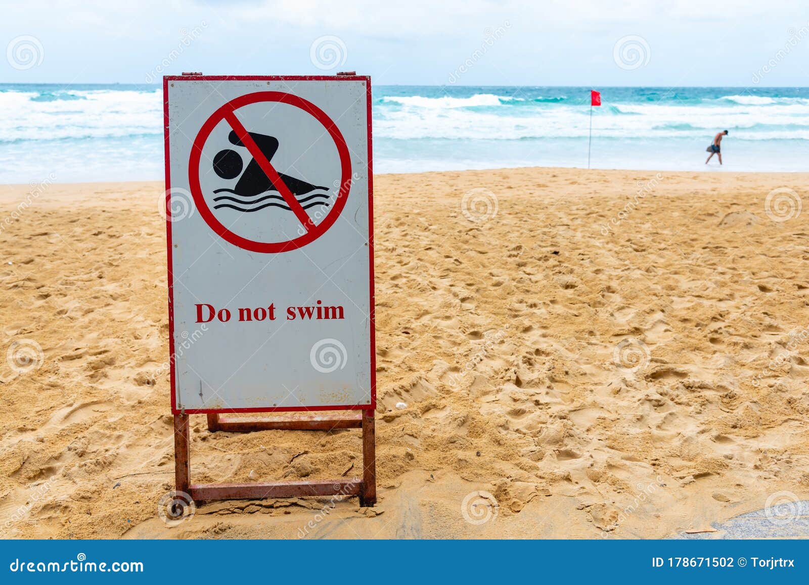 Do Not Swim Sign at Dangerous Area Beach Stock Photo Image of