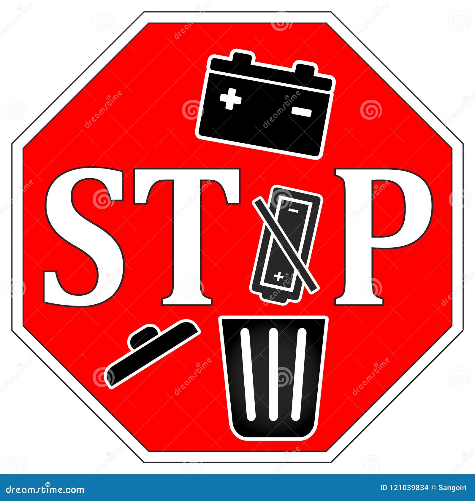 Do Not Throw Dead Batteries in Garbage Stock Illustration