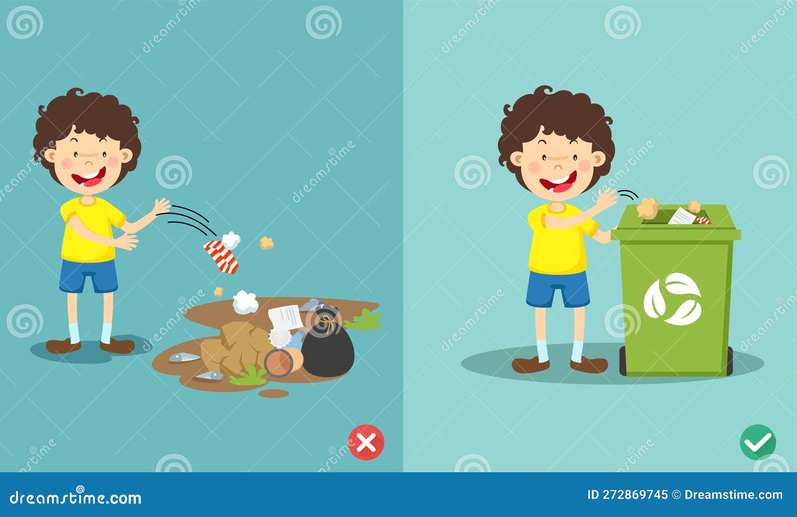 Do Not Throw Littering on the Floor.wrong and Right Stock Vector