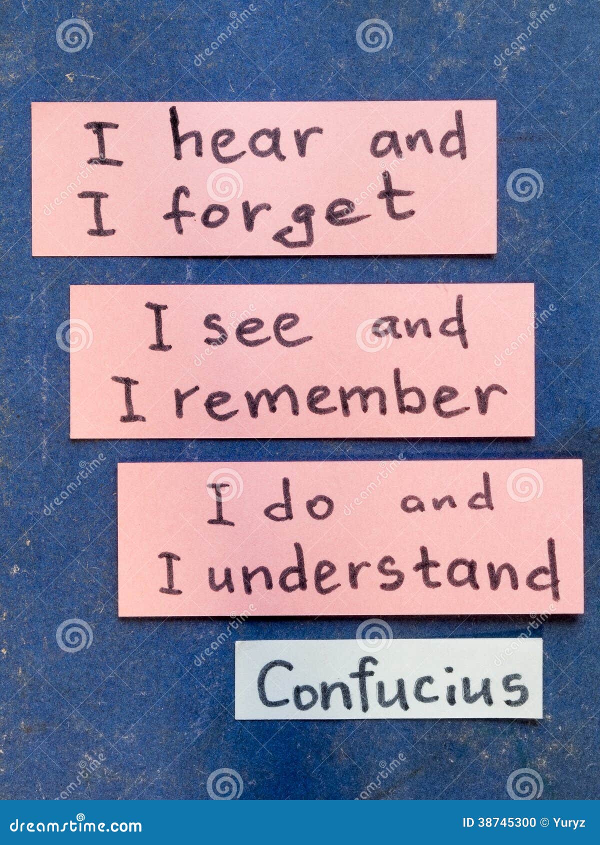 Do and understand. Famous Confucius quote interpretation with sticker notes on vintage carton board