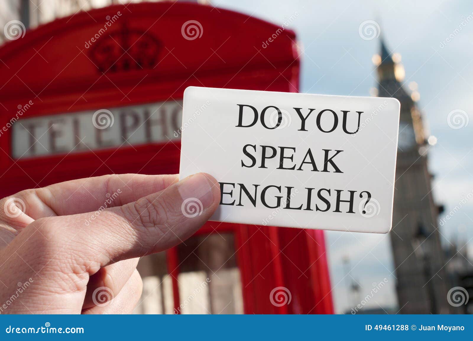 do you speak english? in a signboard with the big ben in the background