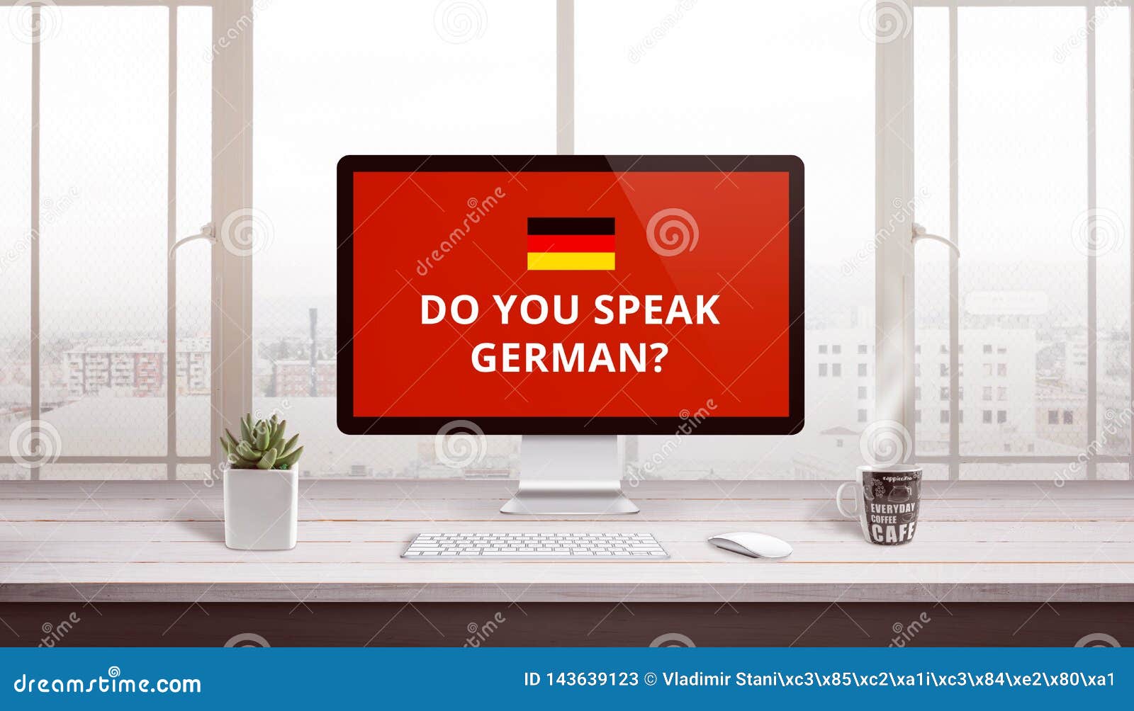 Do You Speak German on Computer Display with a Flag of Germany Stock