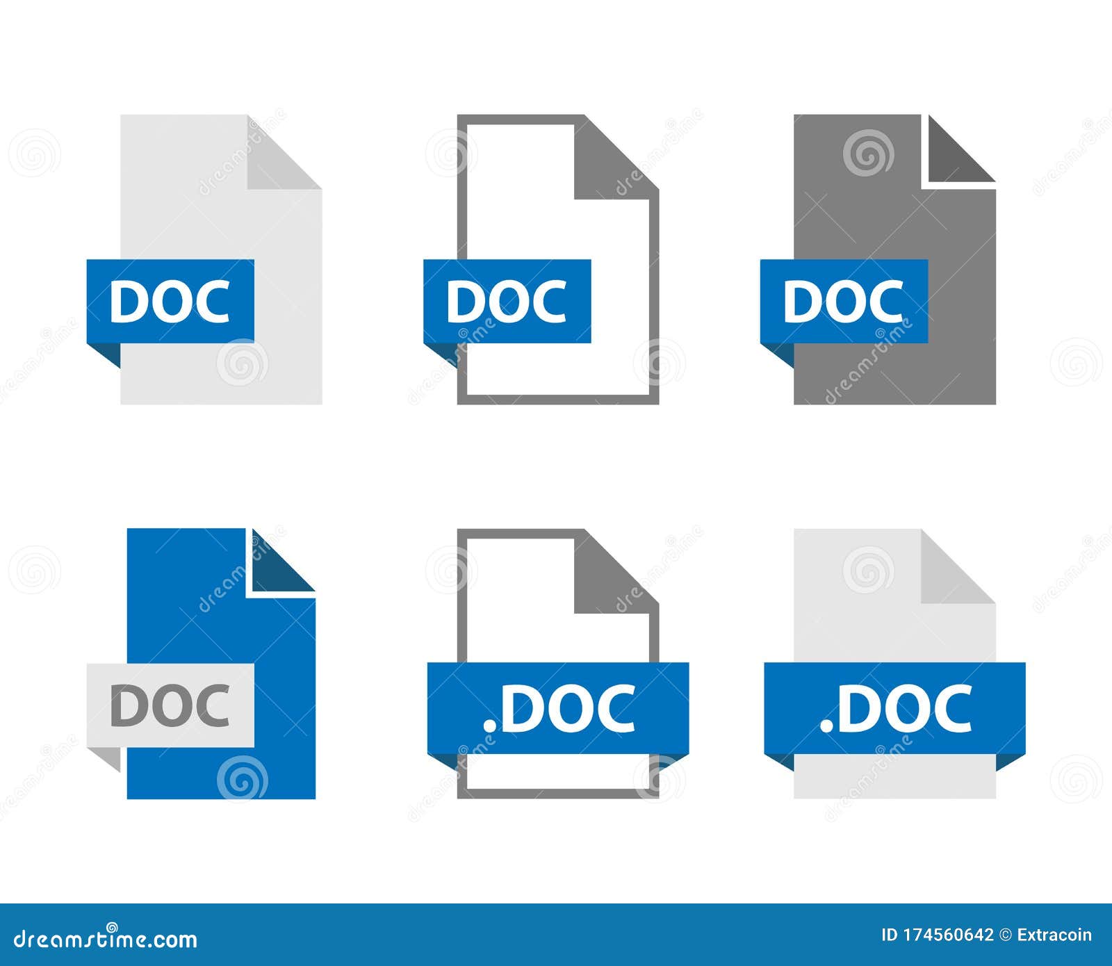DOC Files Document Icon Set, DOC File Format Sign Stock Vector